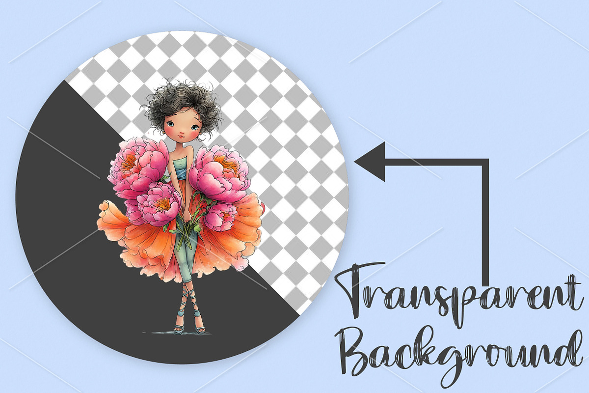 Girl with Flowers Graphics Clipart, an Illustration by Canvas Craft (Photo 2 of 7)