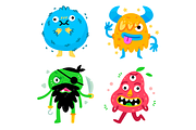 4 Silly Cartoon Monster Characters, an Illustration by Manudesign (Thumbnail 1 of 3)