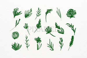 Green Inky Watercolour Flowers