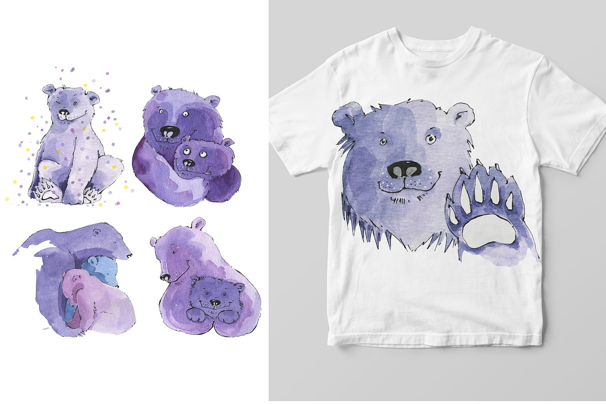Watercolor Bears Clipart, an Animal Illustration by Novikova Lida (Photo 4 of 4)