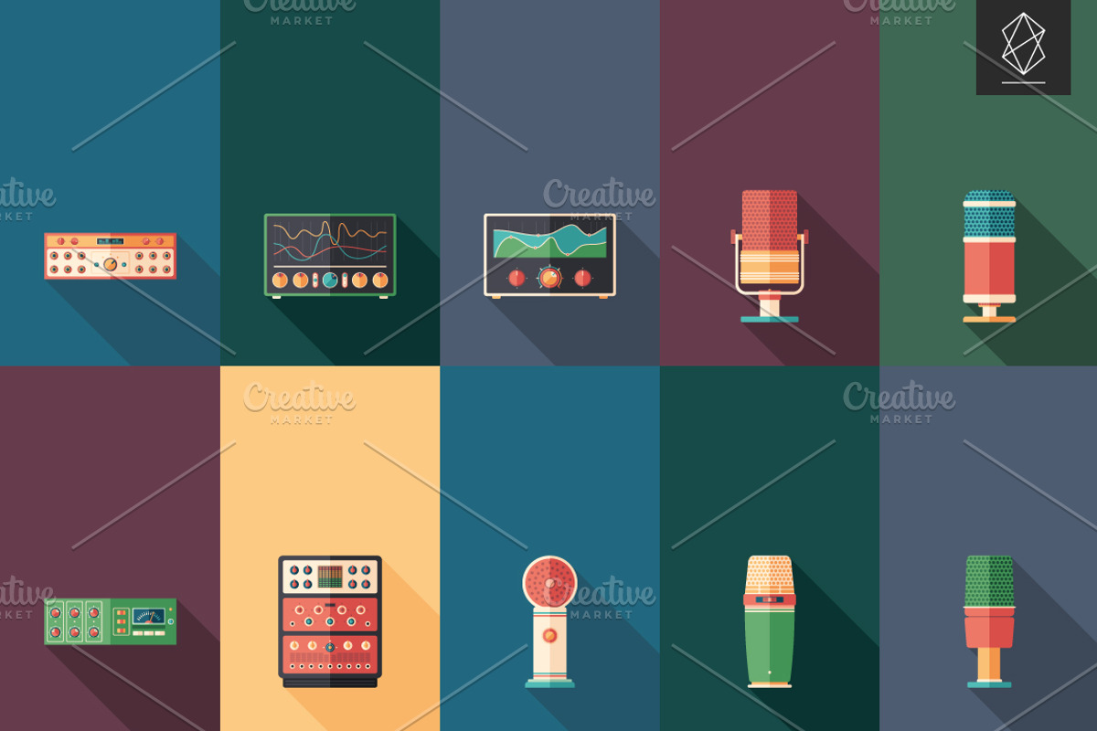 Music and multimedia flat icon set preview 3