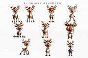 Quirky Reindeer Clipart, a Seasonal Illustration by EllyandLima (Thumbnail 6 of 6)