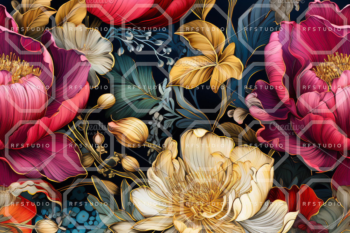 JEWELED BLOSSOMS. Seamless Patterns, a Texture Illustration by RefinedFantasyStudio (Photo 7 of 8)