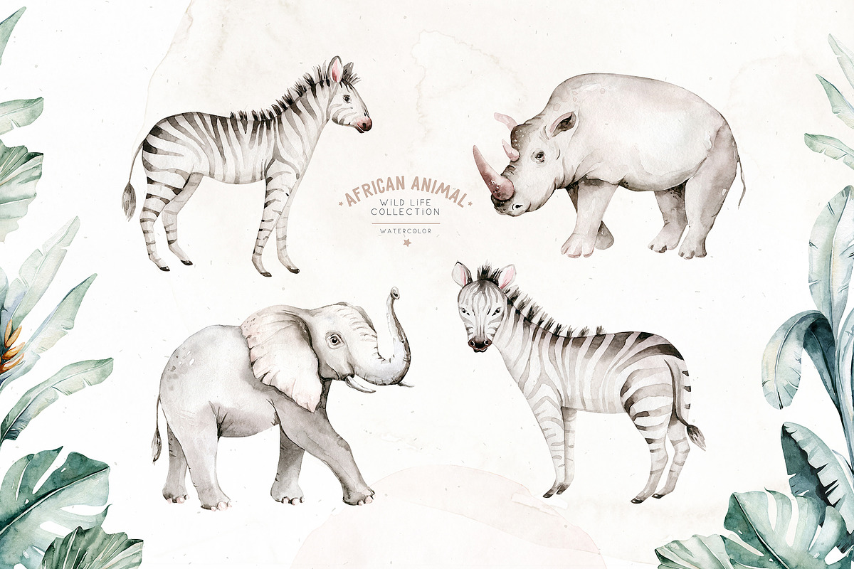 African animals watercolor set, an Animal Illustration by Peace ART (Photo 2 of 24)