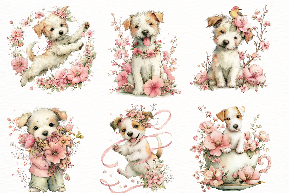 Whimsical funny spring Dog Clipart, an Illustration by Designworld (Photo 5 of 8)