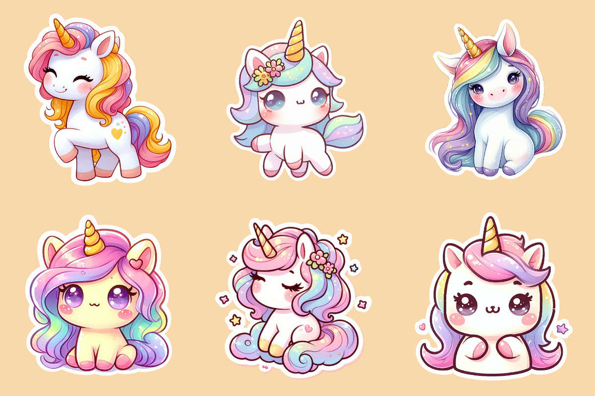 Kawaii Unicorn Stickers Clipart, an Illustration by Creative Art (Photo 9 of 9)