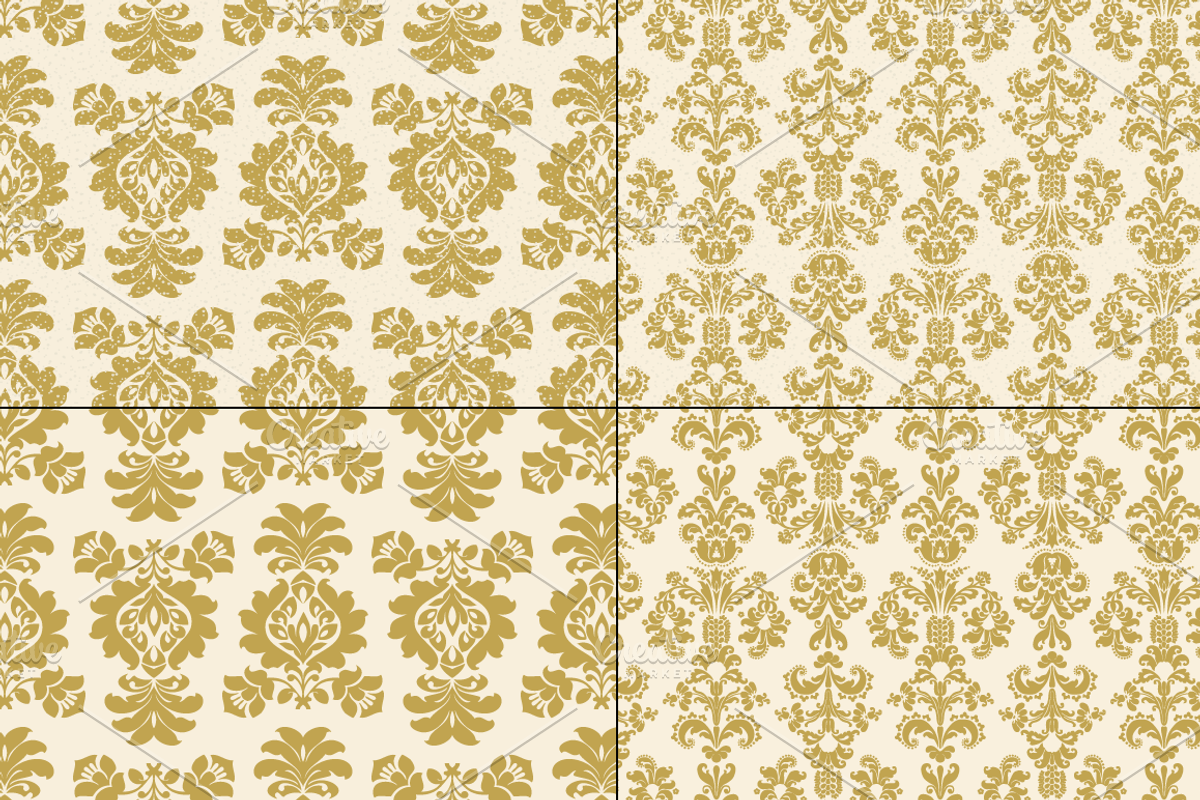 Seamless Gold Damask Patterns preview 8