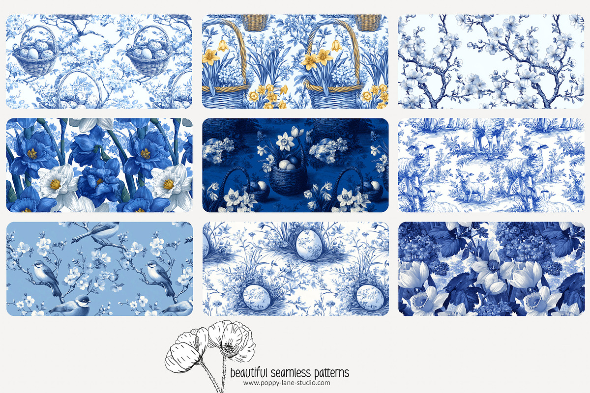 70 blue Easter toile repeat pattern, a Pattern Graphic by Poppy Lane Studio (Photo 6 of 10)