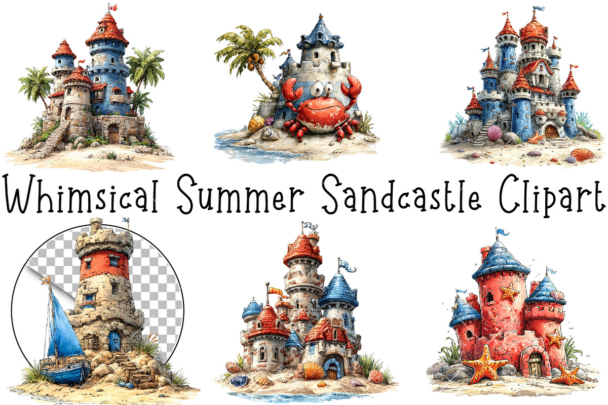 Whimsical Summer Sandcastle Clipart, an Illustration by OK Design (Photo 3 of 6)