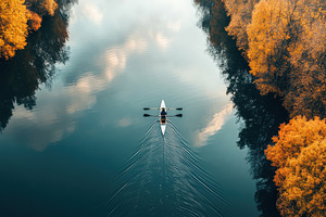 Autumn lake with a small boat, a Photo by Pavel_design