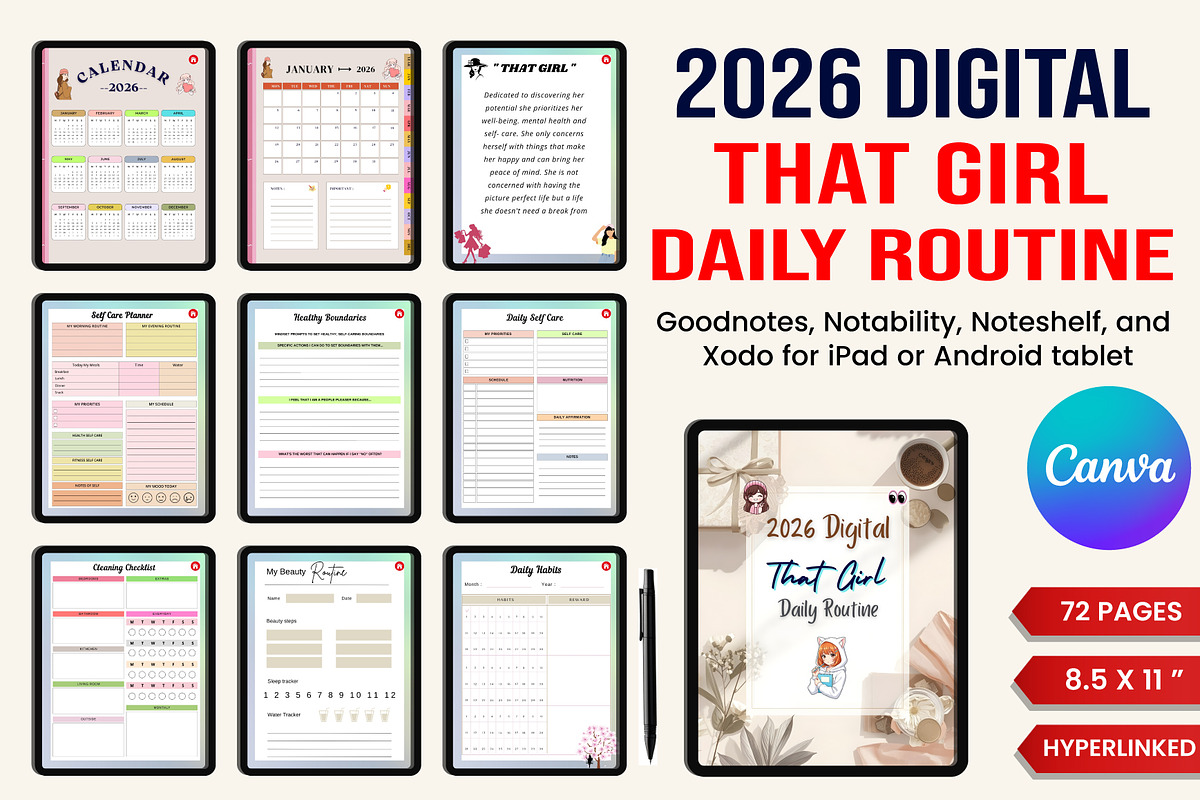 2026 “That Girl” Daily Routine, a Stationery Template by Designmela01