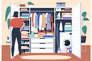 Woman near messy / tidy wardrobes, a Person Illustration by Good Studio (Thumbnail 2 of 3)