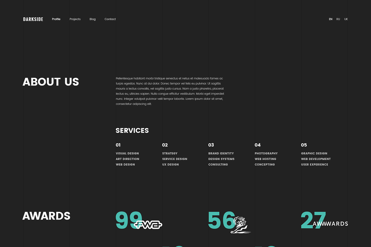 Darkside — Clean & Minimal Portfolio, a Websites & App Template by ScienteCraft (Photo 4 of 20)