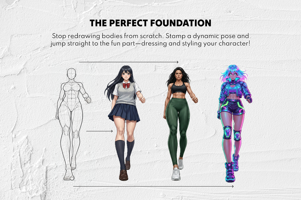 120 Dynamic Female Poses Procreate, a Brush Add-On by Selentaori Studio (Photo 9 of 11)