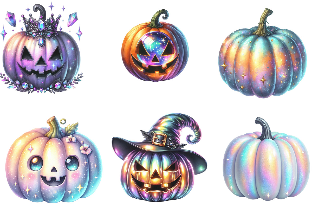 Halloween Pumpkin Iridescent Clipart, an Illustration by CraftArtStudio (Photo 2 of 6)