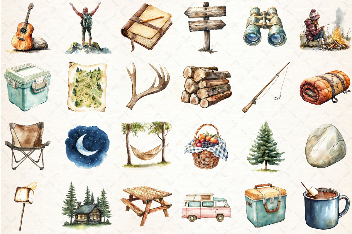 Watercolor Camping Clip Art, an Illustration by Libby Wishes (Photo 2 of 5)