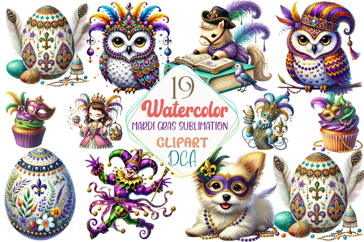 Watercolor Mardi Gras  Sublimation, an Illustration by DreamCafeArt (Photo 1 of 3)