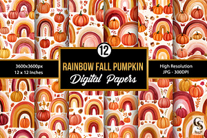 Fall Rainbow & Pumpkin Digital Paper