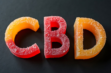 CBD writing with CBD gummy candy
