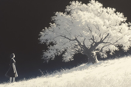 woman in a field near a tree, a Photo by Pictures for you!!!!!!!!!
