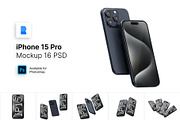 iPhone 15 Pro Mockups 16 PSD, an iPhone Mockup by River Visual (Thumbnail 1 of 8)