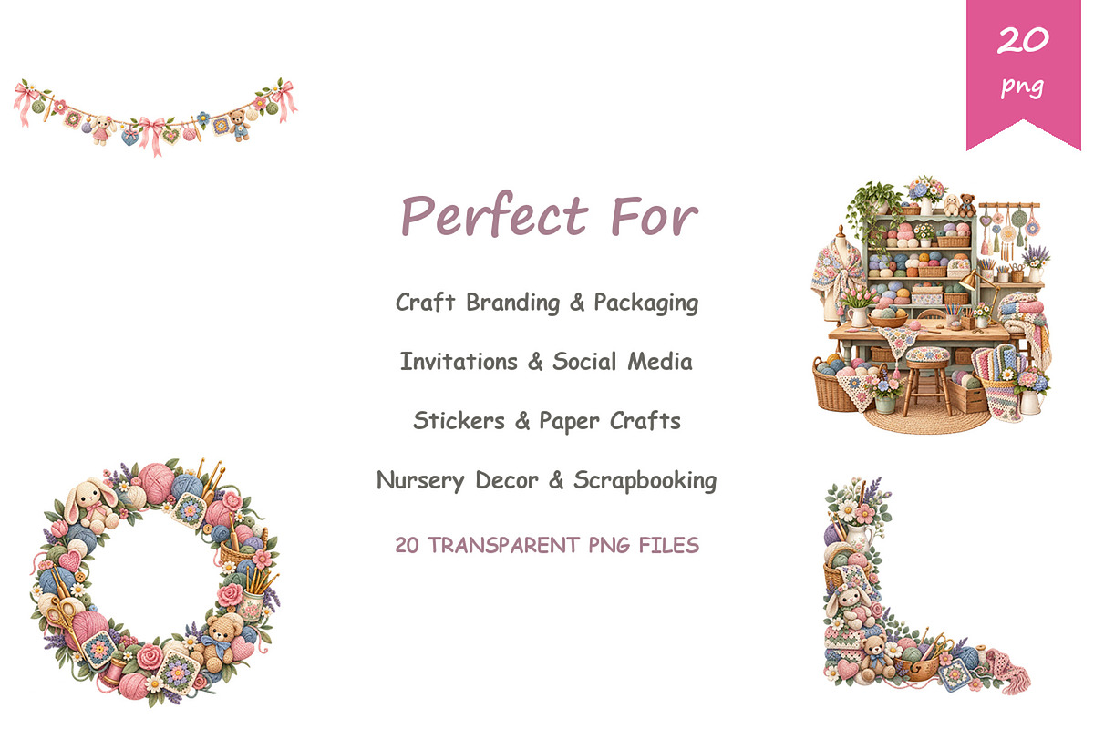 Watercolor Crochet Clipart, a Decorative Illustration by BerryPieArt (Photo 4 of 4)