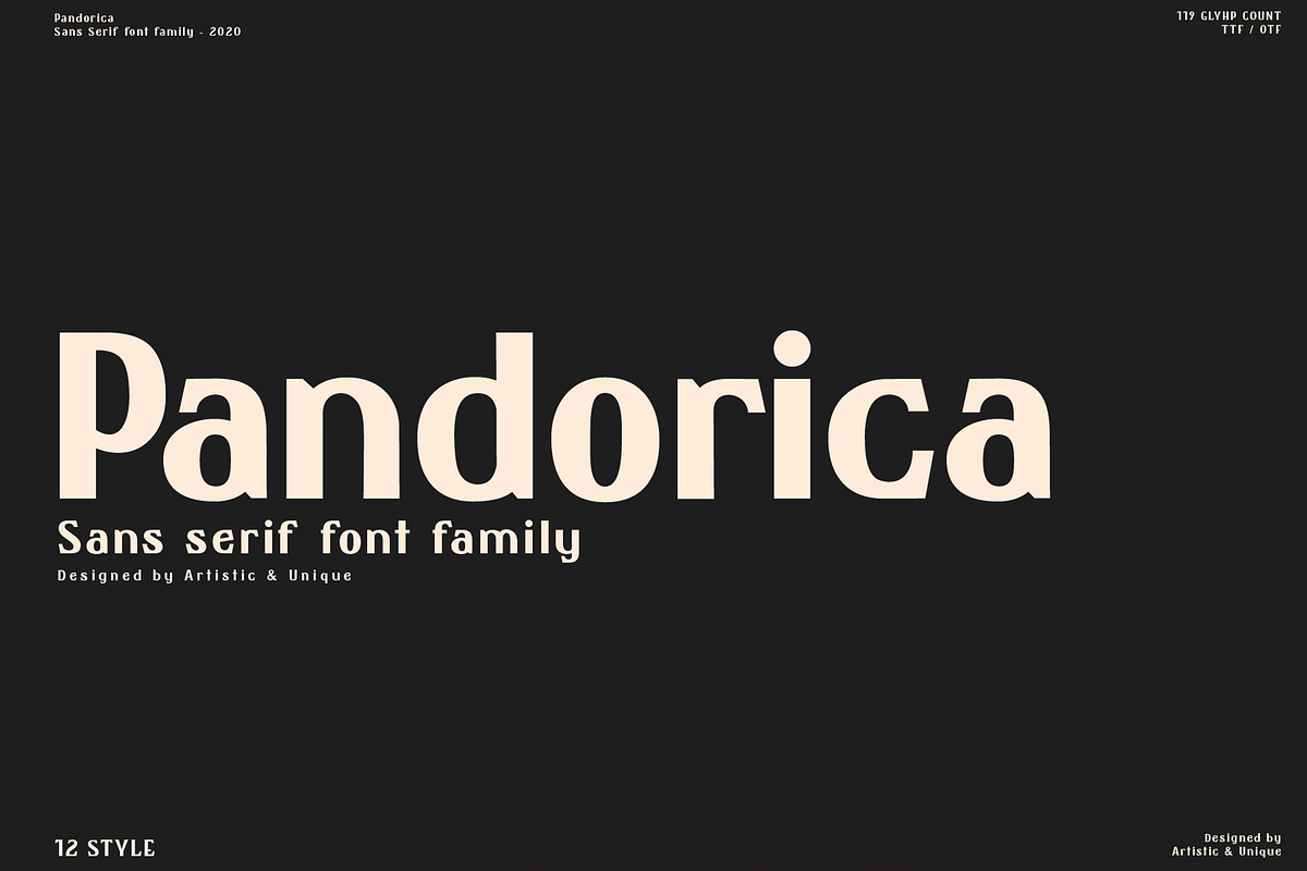 Pandorica-Sans serif font family, a Sans Serif Font by Artistic & Unique (Photo 1 of 11)