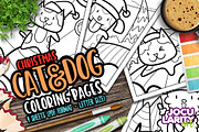 Christmas Cat & Dog Coloring Pages, an Animal Illustration by Jocularity Art (Thumbnail 1 of 3)