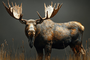 Majestic moose standing proudly in g, a Photo by Tanuart