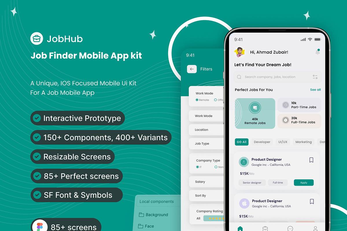 Job Finder Mobile App UI KIT, an UI Kit Template by Muhammad_Ahmad (Photo 1 of 6)
