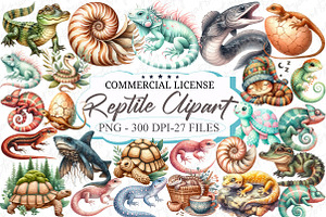 Watercolor Reptile Clipart Bundle, a Graphic by designcity5