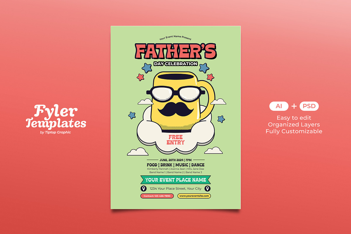 Retro Father's Day Celebration Flyer, a Flyer Template by Tiptop Graphic (Photo 1 of 5)