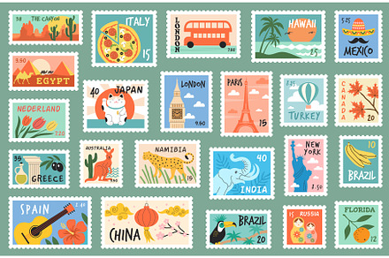 Post stamps. Landscape landmarks, an Object Illustration by Onyx