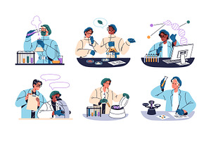 Scientists work in laboratory set, a Person Illustration by PaperTrident