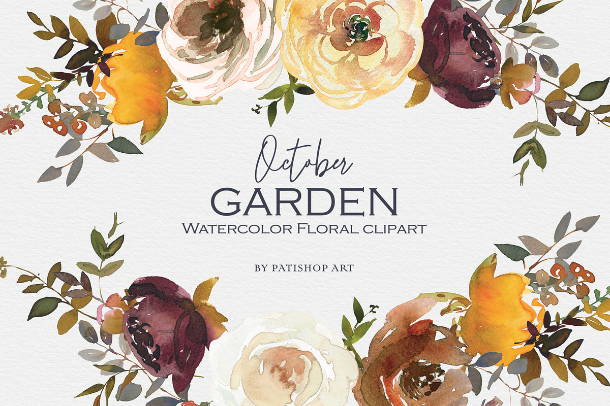 Fall Watercolor Floral Clipart Set, a Decorative Illustration by Patishop Art (Photo 2 of 17)