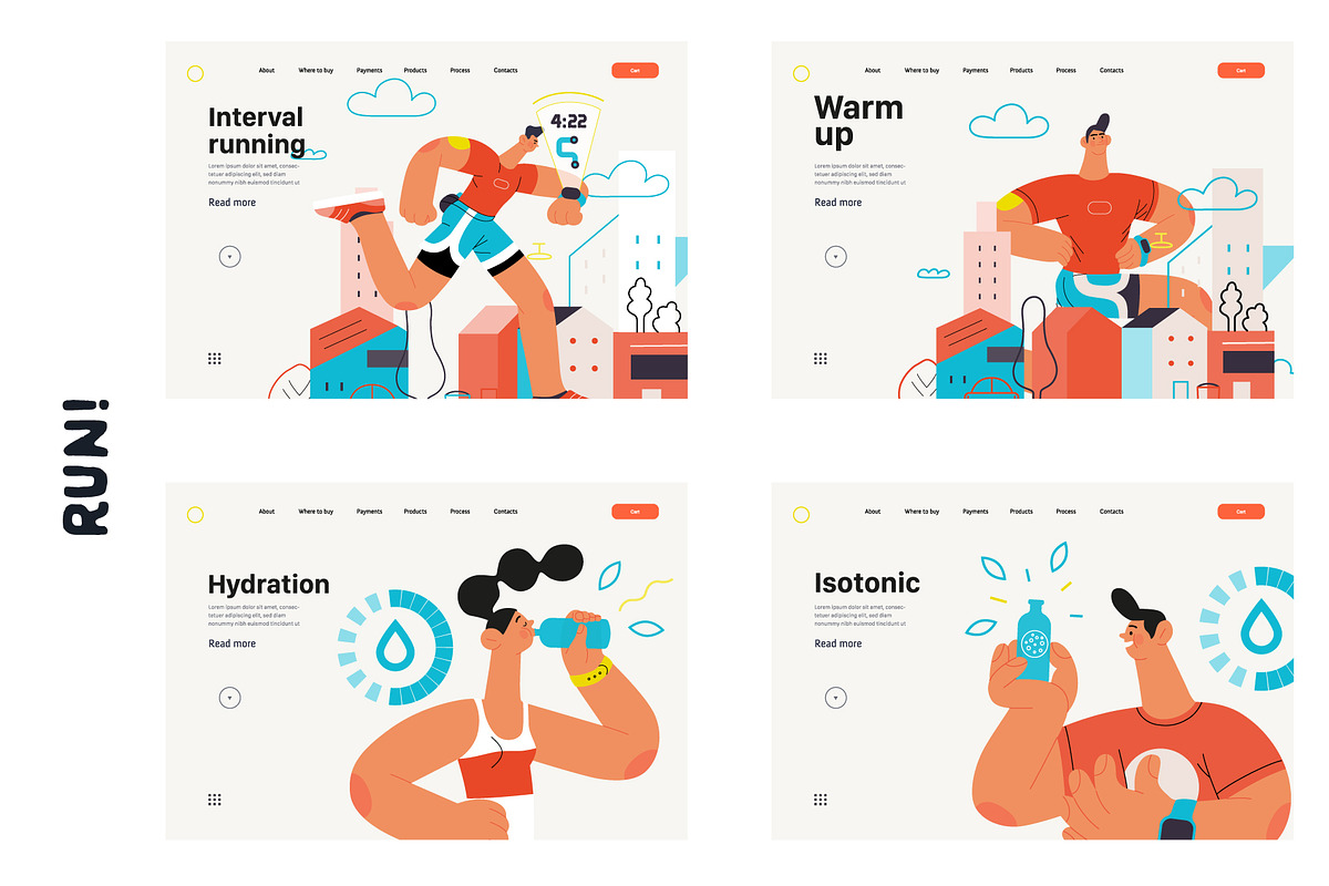 RUN! flat vector illustrations set, a Templates & Theme by Grivina's shop (Photo 23 of 24)