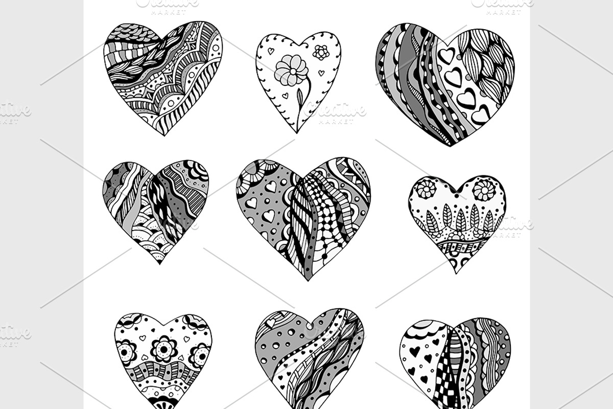 Tangle Patterns style hearts, an Object Graphic by IllustrationArtShop