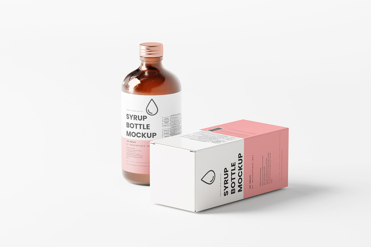 Syrup Bottle and Box Mockups, a Packaging Mockup by MockupFree.Net (Photo 12 of 12)