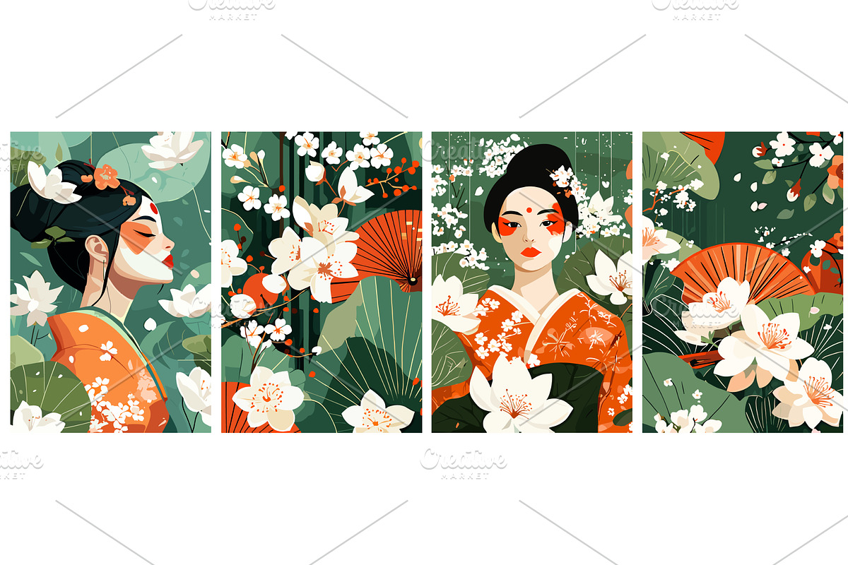 Beautiful Japanese woman vertical, an Illustration by Valerie Bodnar