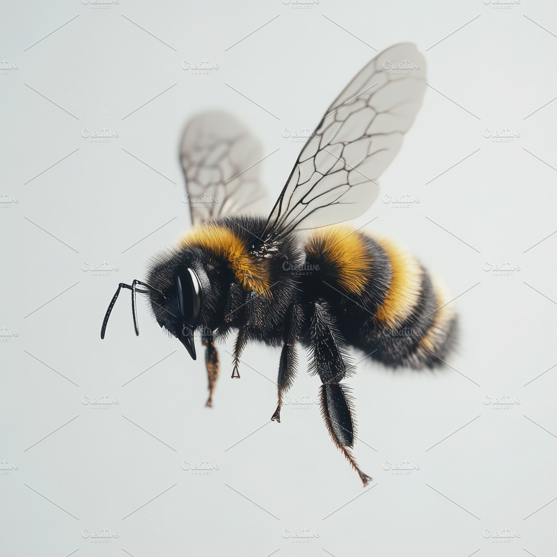 Bumblebee in Flight Detailed Closeup, an Animal Photo by Pixeness Studio