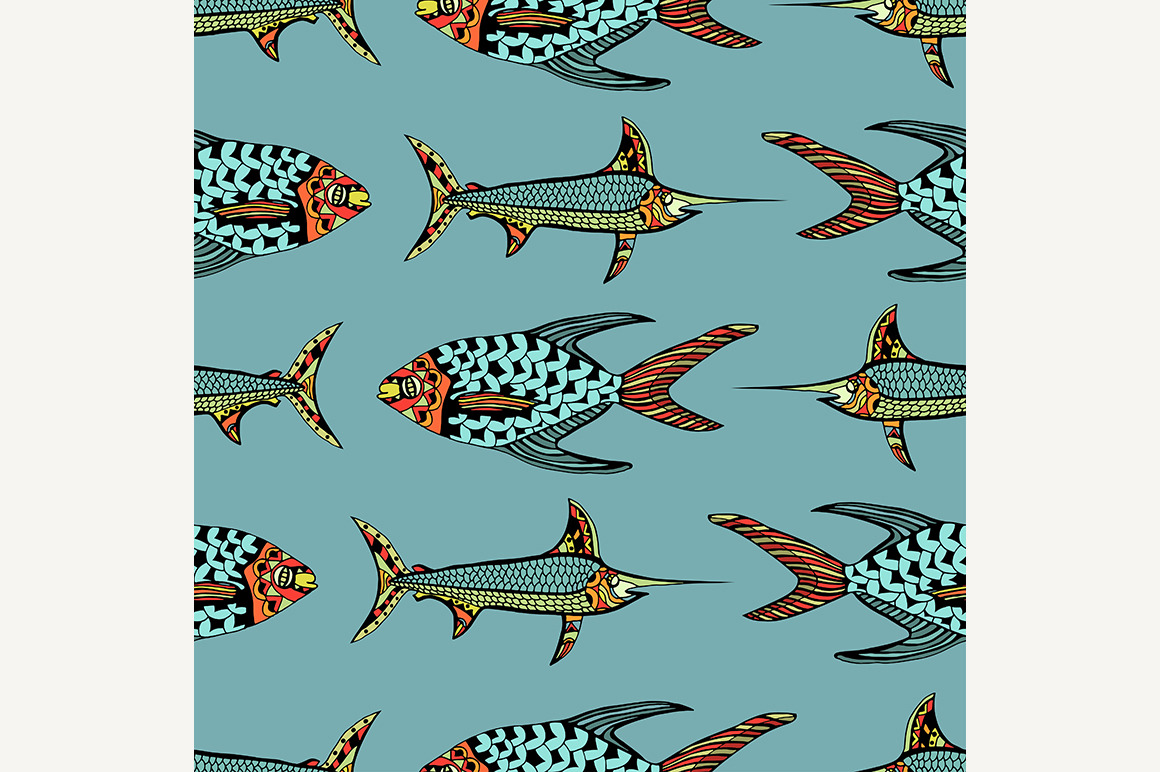 Seamless pattern fish, an Animal Illustration by IllustrationArtShop