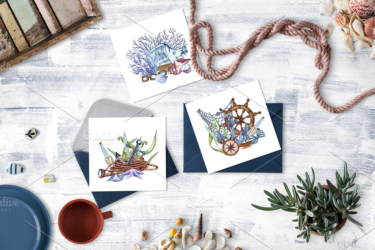 Nautical Seaside Watercolor Set, a Decorative Illustration by BarvArt (Photo 2 of 18)
