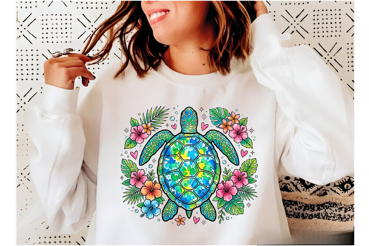 Summer Sea Turtle Waves Flowers PNG, an Illustration by Designking (Photo 6 of 6)