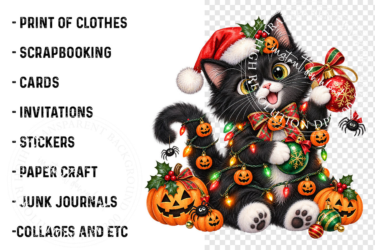 Funny Christmas Cat Clipart Bundle, a Work Illustration by SinaCreation (Photo 3 of 6)
