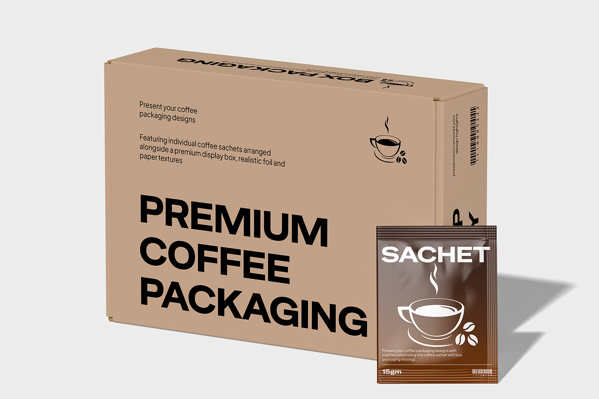 Coffee Sachet with Box Mockup, a Packaging Mockup by Unerispace (Photo 4 of 5)