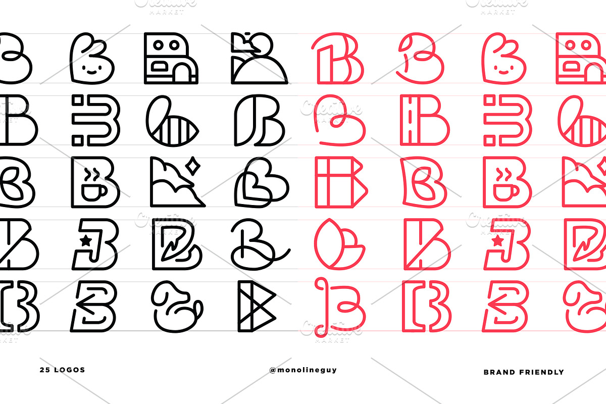 25 Logos in 1 Letter Package (B), an Illustration by The Monoline Guy (Photo 4 of 4)
