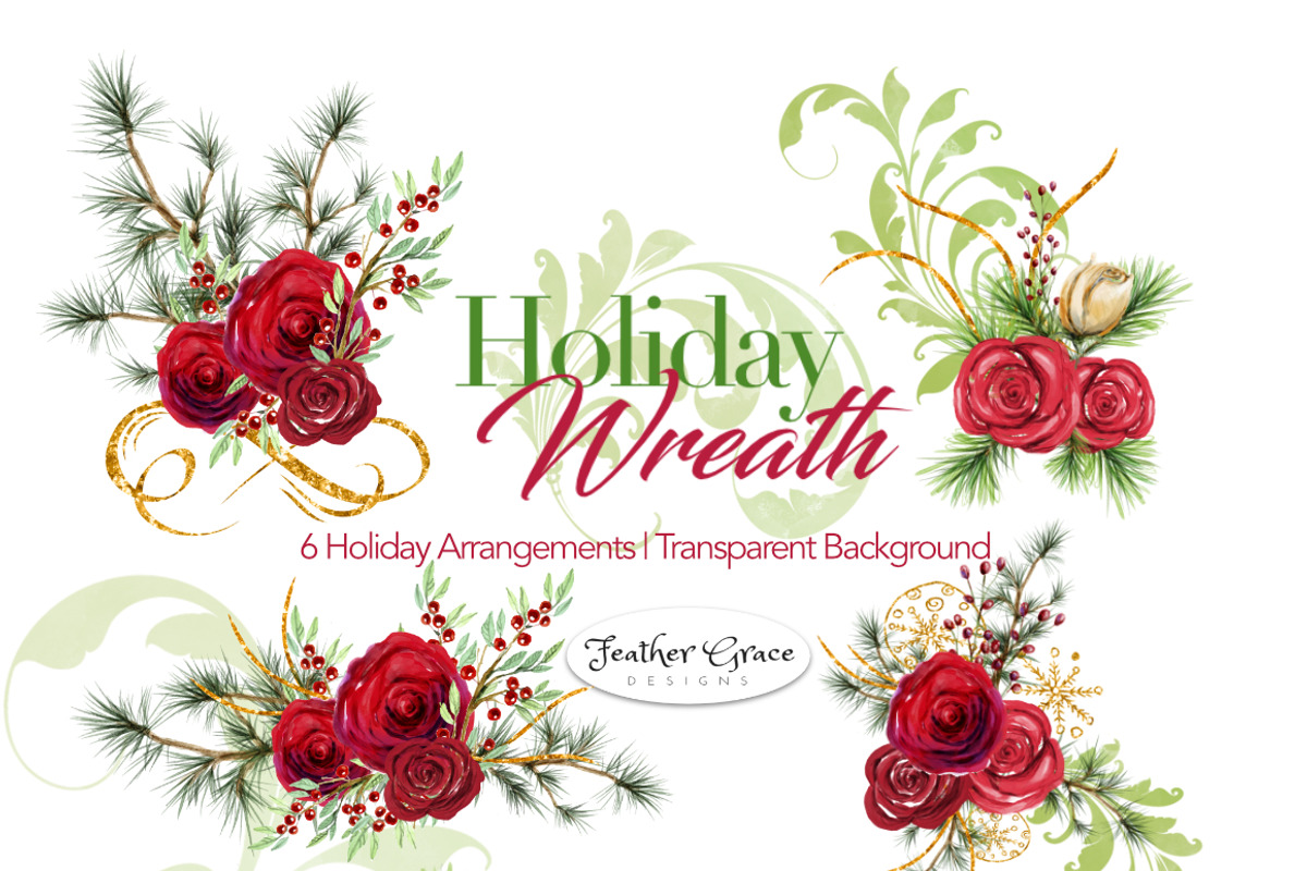 Watercolor Flowers-Christmas Wreath, an Illustration by Feather Grace Designs (Photo 2 of 6)