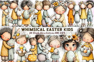 Watercolor Whimsical Easter Kids Cli, an Illustration by Sublimation Artist