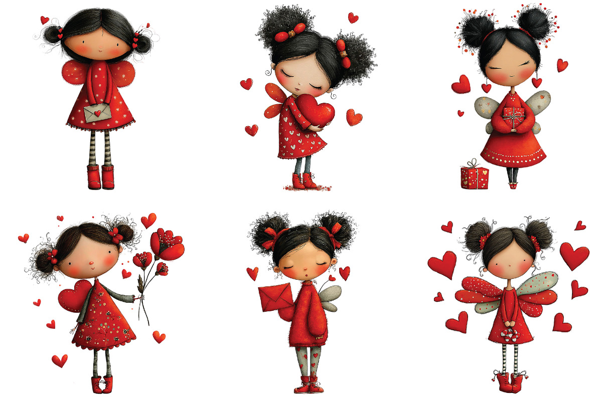 Whimsical Valentine Fairy Girl Clipa, an Illustration by CraftArtStudio (Photo 2 of 6)