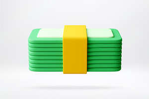 3D Green stack of money with yellow, a Finance Illustration by Abscent